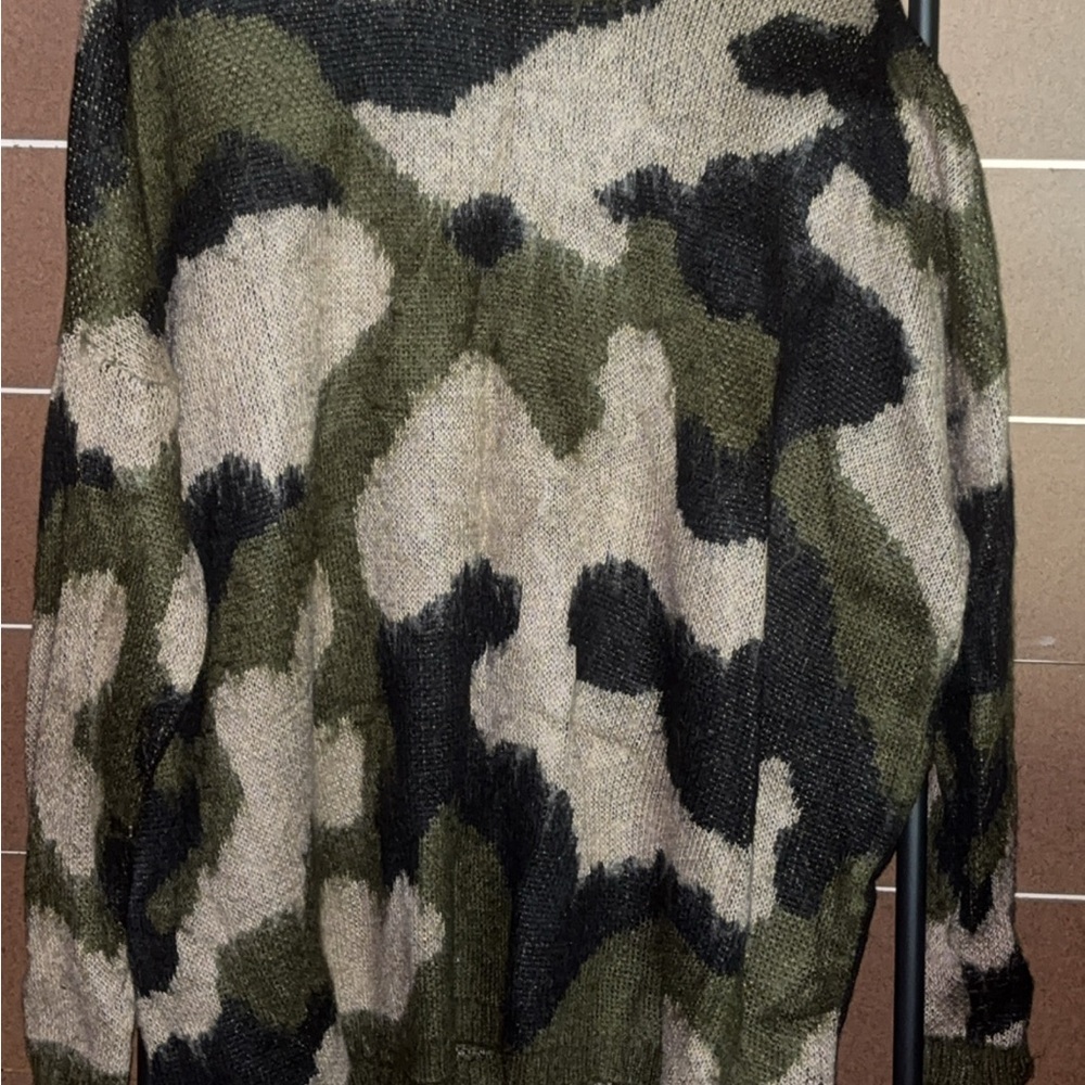 She + Sky Olive and Black Knit Sweater